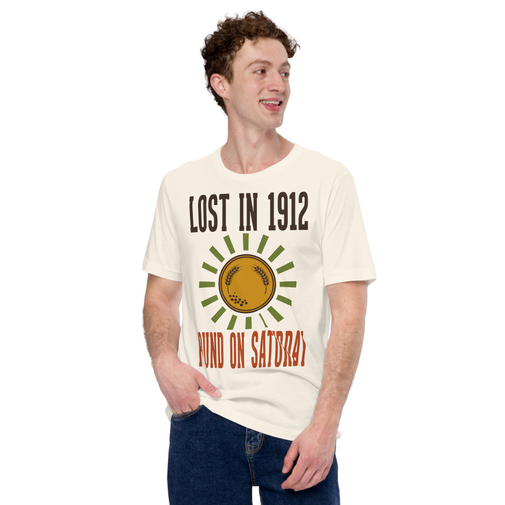 Lost in 1912 Found on Saturday retro metal detecting tee — Vintage White, on model