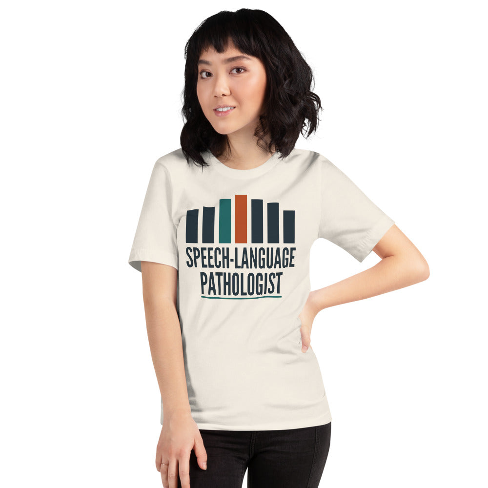 Mid-Century Clinic speech therapy tee — Vintage White, on model