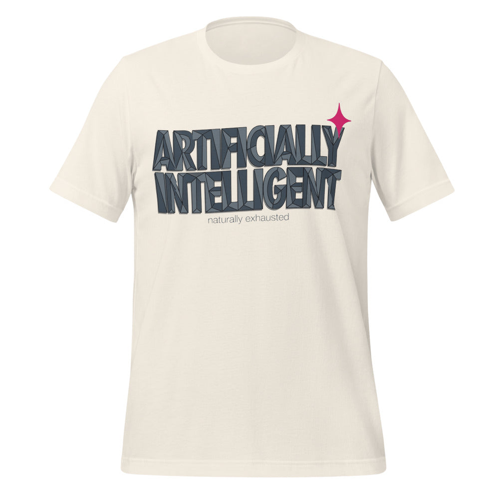 Artificially Intelligent funny AI t-shirt — Vintage White, front