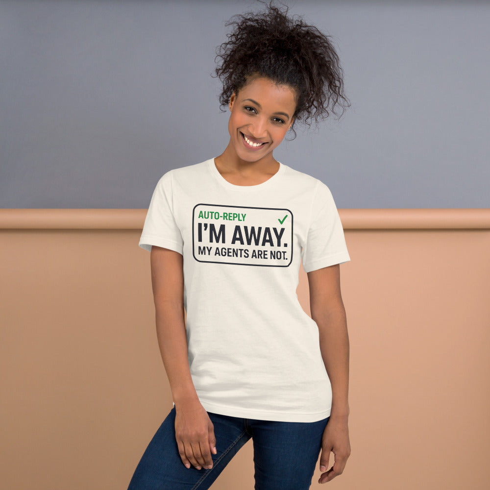 Auto-Reply agentic AI engineer tee — Vintage White, on model