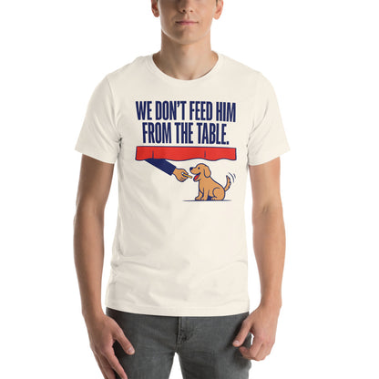 From The Table funny dog dad tee — Vintage White, on model