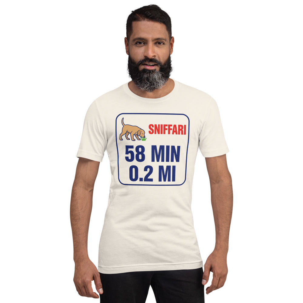 Sniff Walk Recap funny dog dad tee — Vintage White, on model