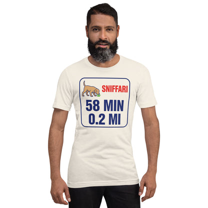 Sniff Walk Recap funny dog dad tee — Vintage White, on model