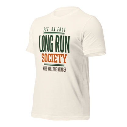 Long Run Society retro running tee — Vintage White, front-right