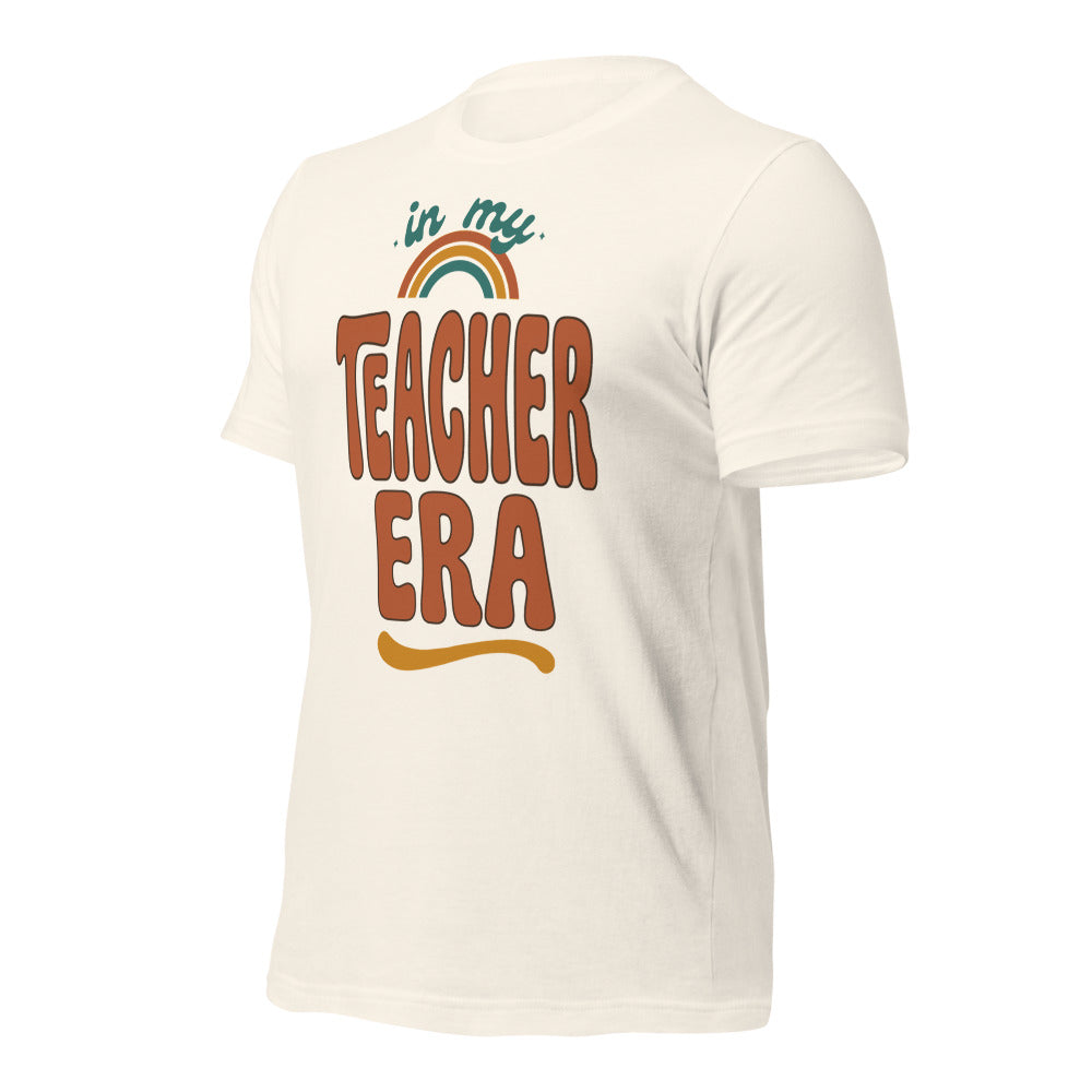 In My Teacher Era retro groovy teacher tee — Vintage White, front right