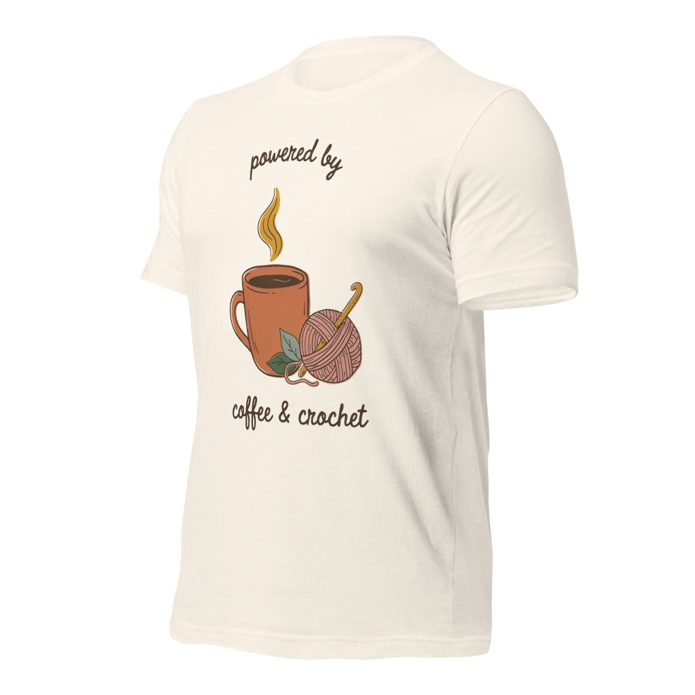 Powered by Coffee and Crochet cottagecore crochet tee — Vintage White, front right