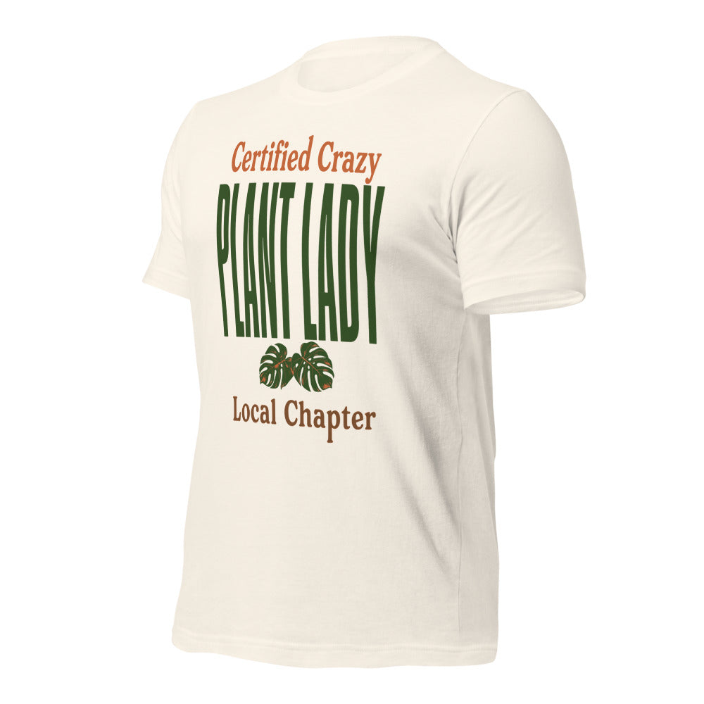 Certified Crazy Plant Lady retro botanical tee — Vintage White, front right