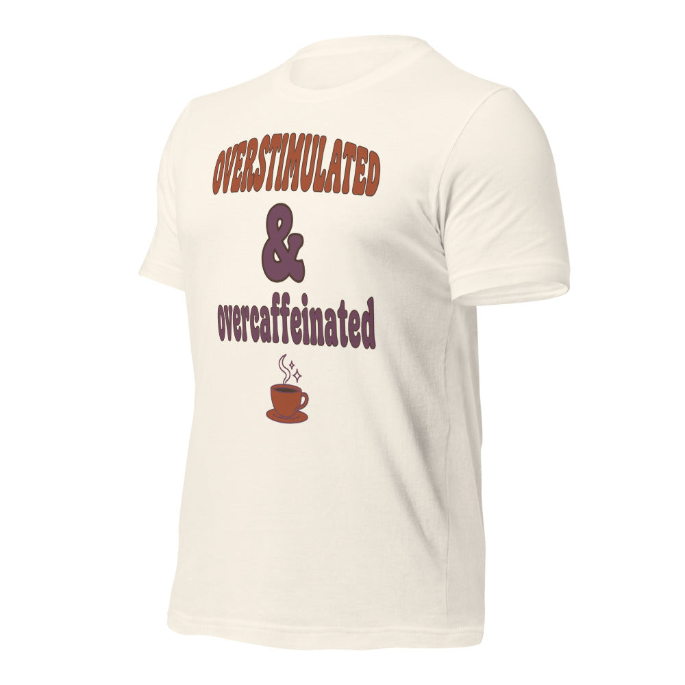 Overstimulated & Overcaffeinated soft retro coffee mental health tee — Vintage White, front-right