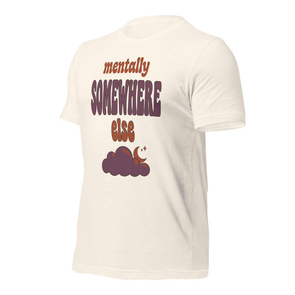 Mentally Somewhere Else soft retro daydream mental health tee — Vintage White, front-right