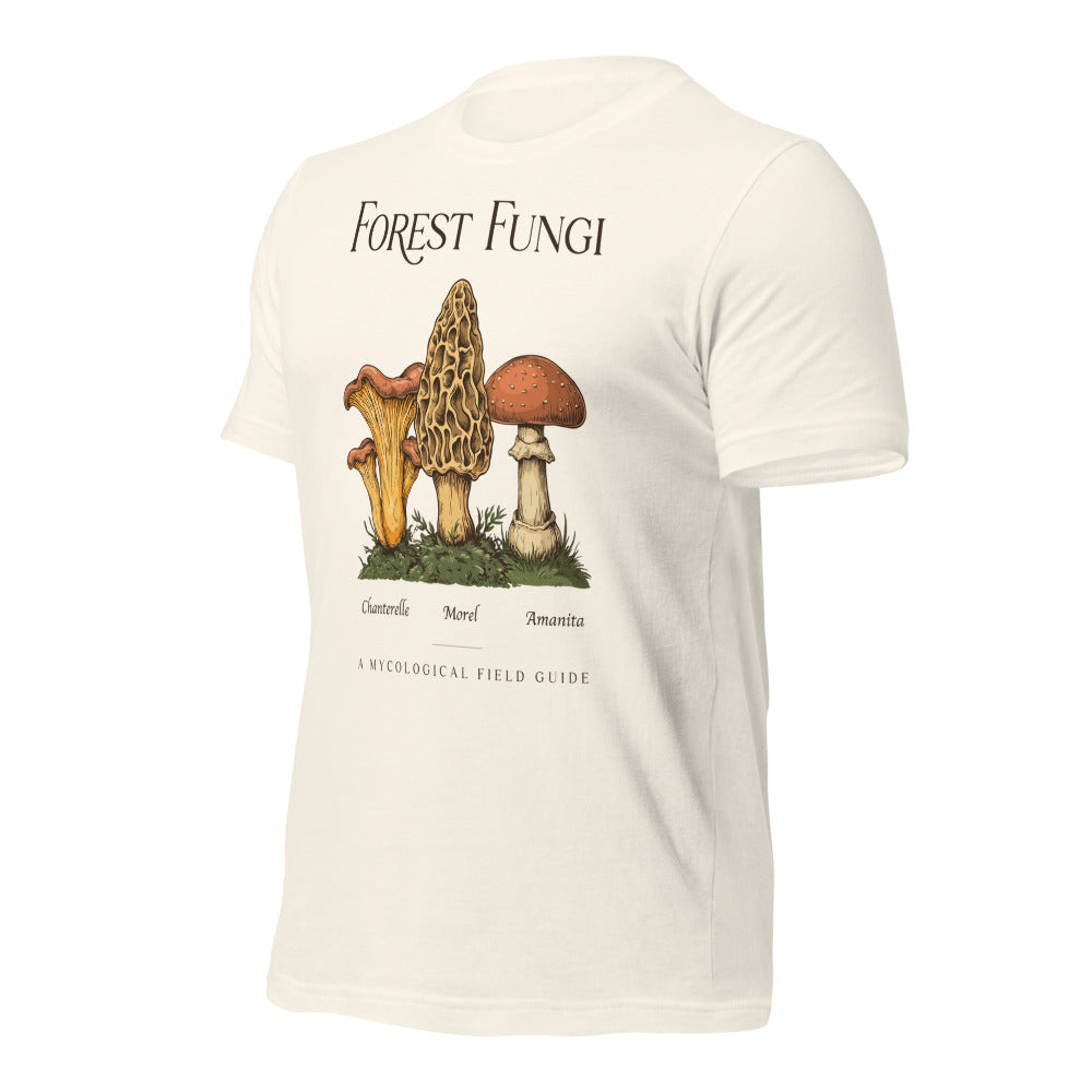 Forest Fungi vintage mushroom field guide tee — Vintage White, front-right
