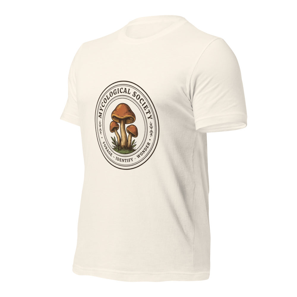 Mushroom Foraging Mycological Society vintage botanical tee — Vintage White, front-right