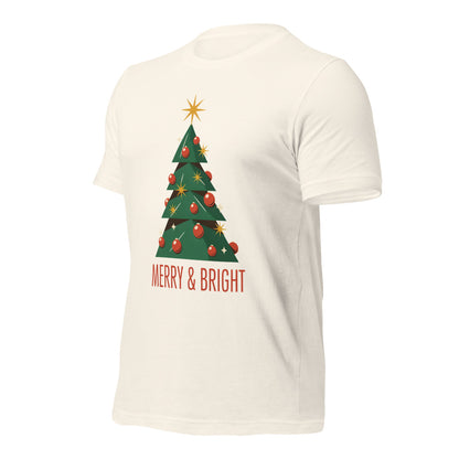 Atomic mid-century retro Christmas tree tee — Vintage White, front-right