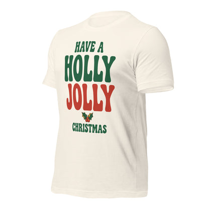 Groovy Holly Jolly retro Christmas tee — Vintage White, front-right