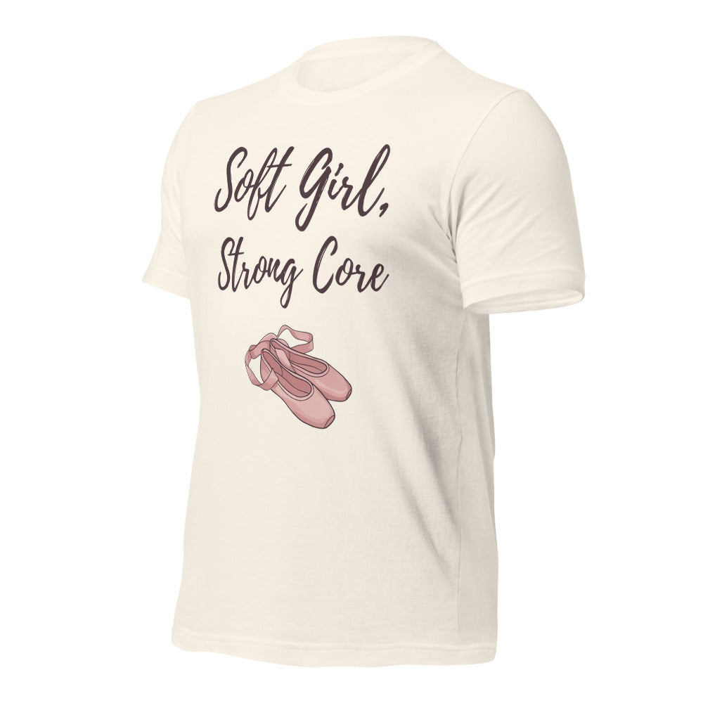 Soft Girl Strong Core ballet coquette pilates tee — Vintage White, front-right
