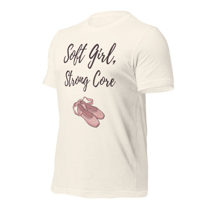 Soft Girl Strong Core ballet coquette pilates tee — Vintage White, front-right