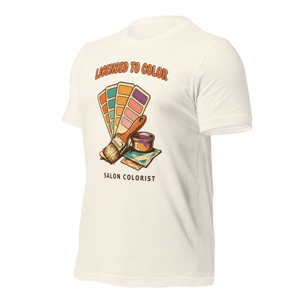 Salon colorist Licensed to Color retro tee — Vintage White, front-right