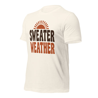 Sweater Weather retro 70s fall t-shirt — Vintage White, front-right