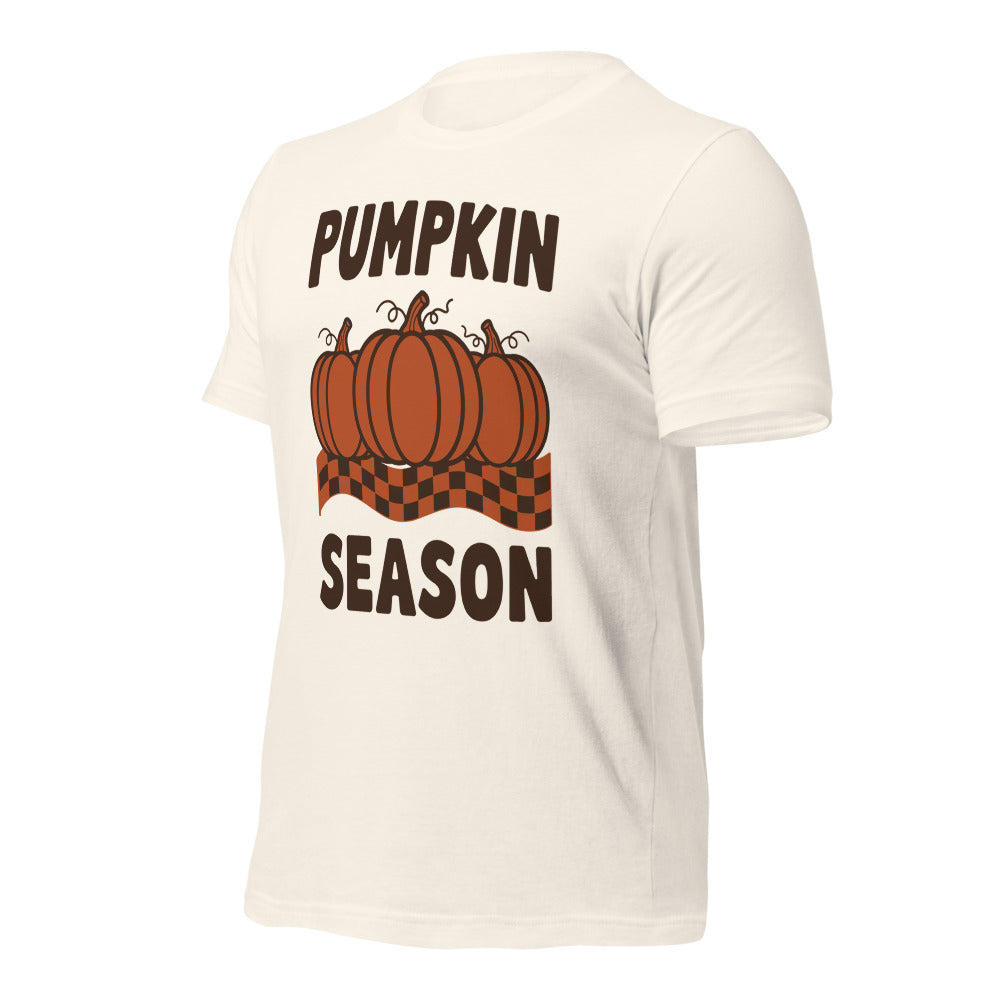 Pumpkin Season retro 70s fall t-shirt — Vintage White, front-right