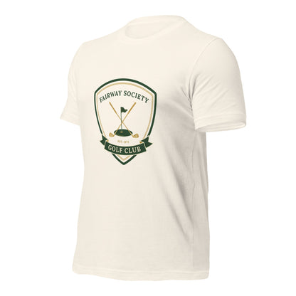 Fairway Society vintage golf club crest tee — Vintage White, front-right