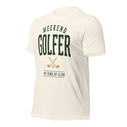 Weekend Golfer vintage golf wordmark tee — Vintage White, front-right