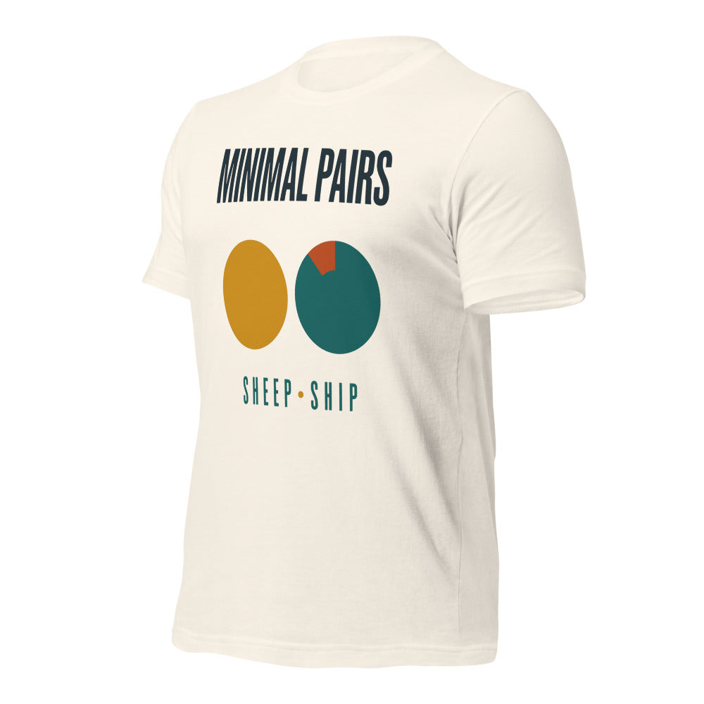 Minimal Pairs speech therapy tee — Vintage White, front-right