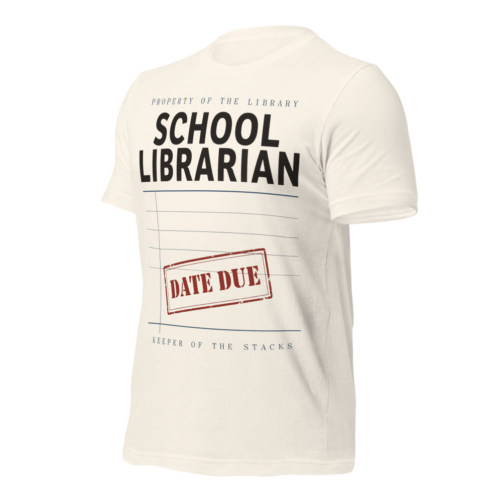 Property of the School Library card catalog school librarian tee — Vintage White, front-right