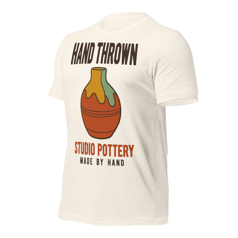 Hand Thrown Studio Pottery retro poster t-shirt — Vintage White, front-right