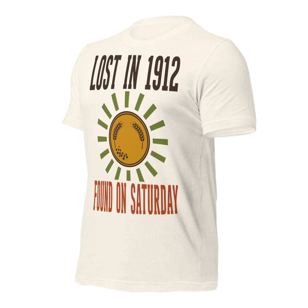 Lost in 1912 Found on Saturday retro metal detecting tee — Vintage White, front-right