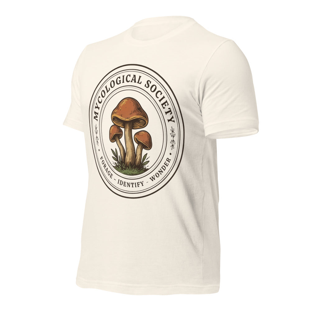 Mushroom Foraging Mycological Society vintage botanical tee — Vintage White, front-right
