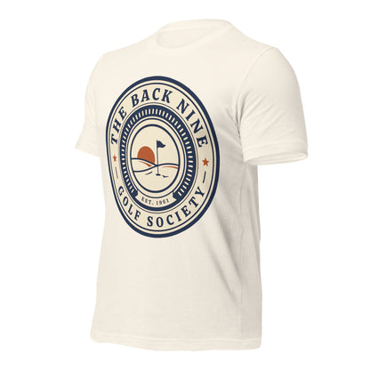 The Back Nine vintage golf roundel tee — Vintage White, front-right