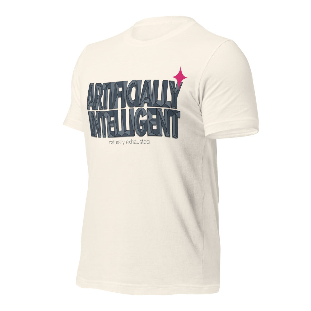 Artificially Intelligent funny AI t-shirt — Vintage White, front-right