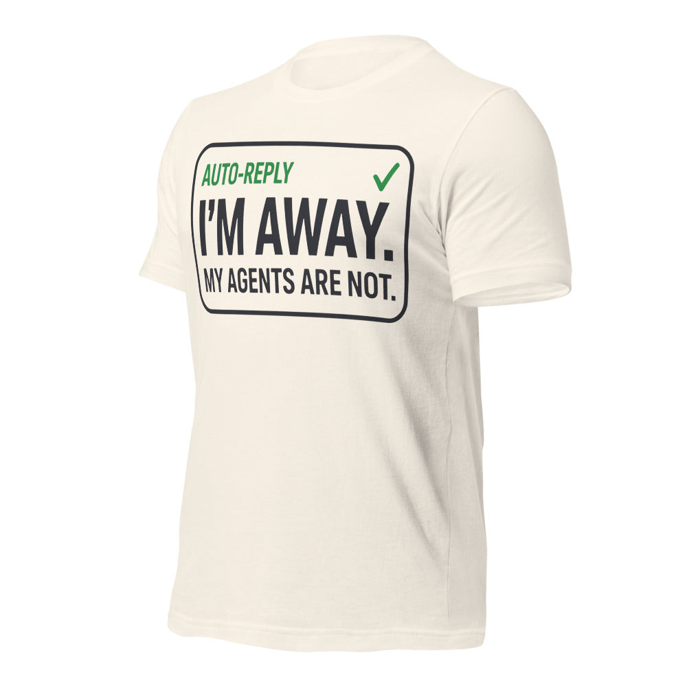 Auto-Reply agentic AI engineer tee — Vintage White, front-right