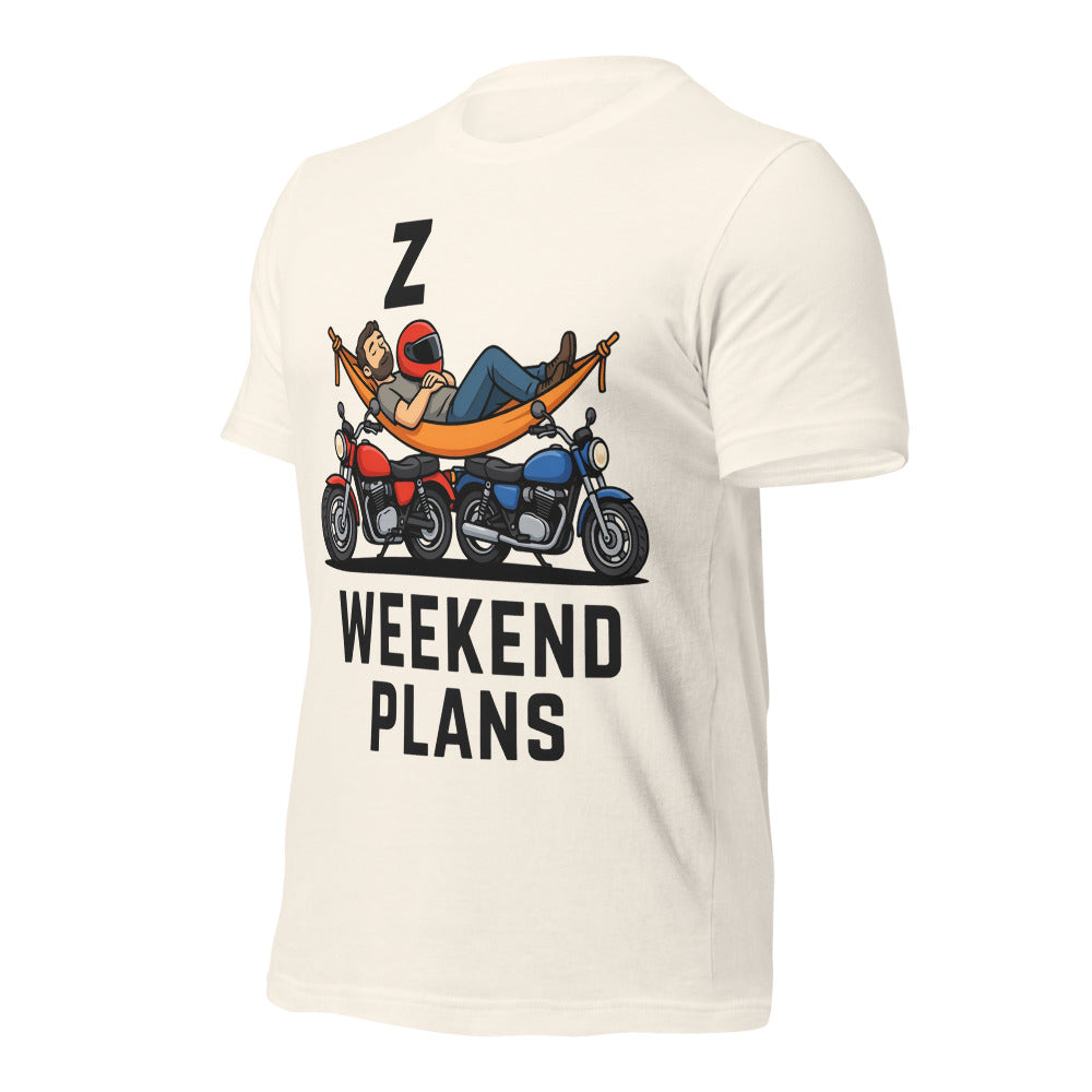 Weekend Plans funny motorcycle dad tee — Vintage White, front-right