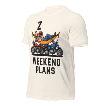 Weekend Plans funny motorcycle dad tee — Vintage White, front-right