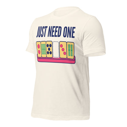 Just Need One funny mahjong tee — Vintage White, front-right