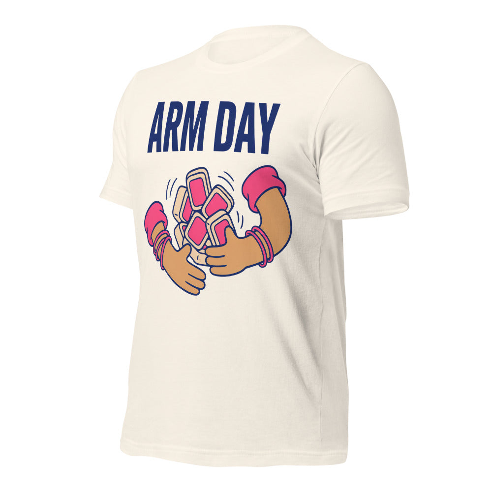 Arm Day funny mahjong tee — Vintage White, front-right