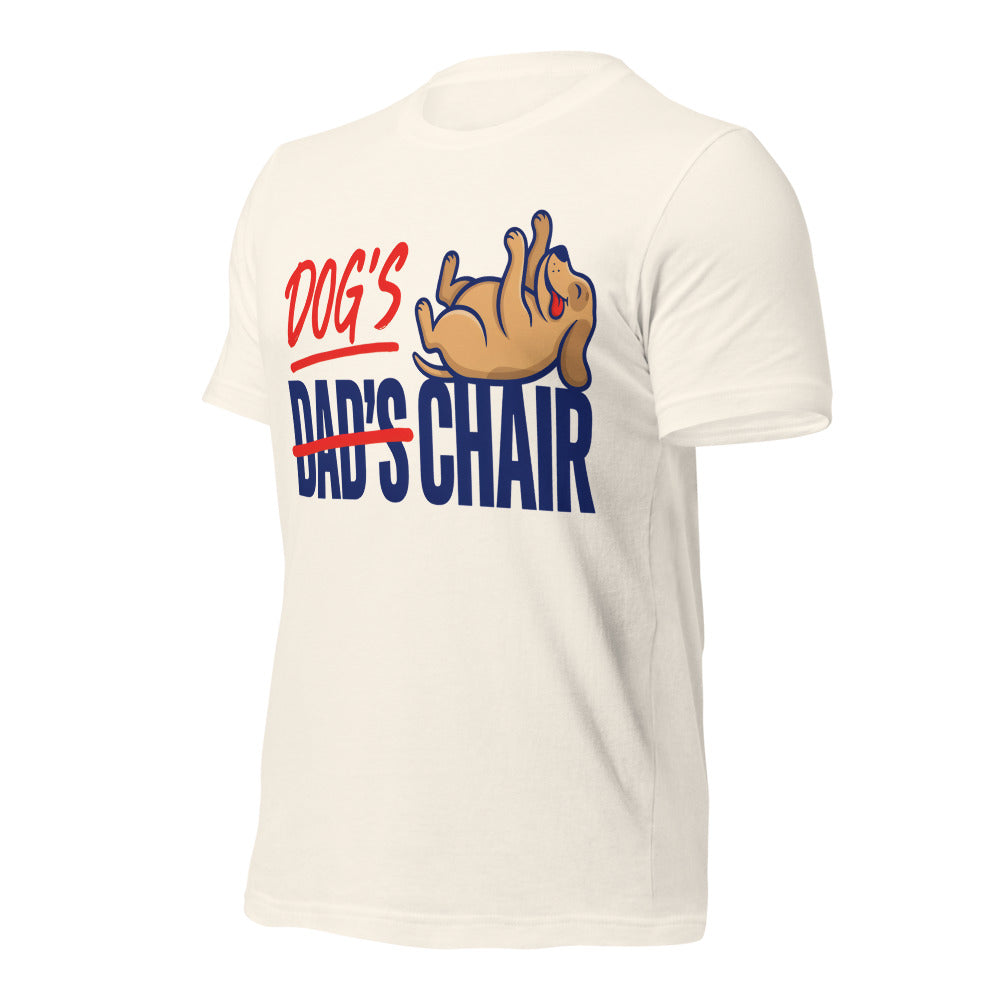 Dog's Chair funny dog dad tee — Vintage White, front-right