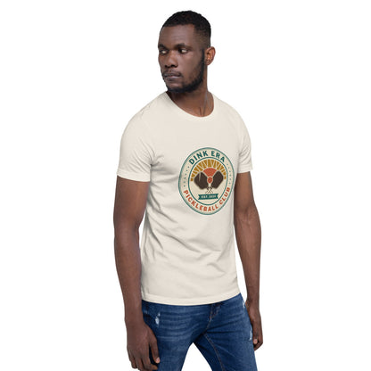 Dink Era Pickleball Club tee — Vintage White, on model