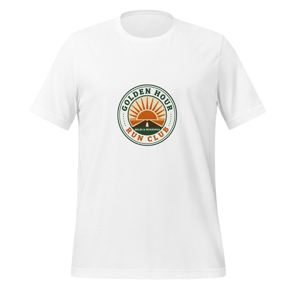 Golden Hour Run Club retro running tee — White, front