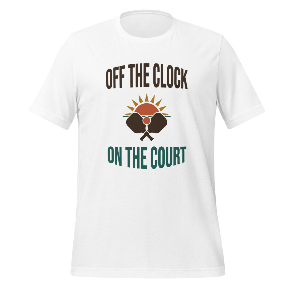 Off The Clock On The Court retro pickleball tee — White, front