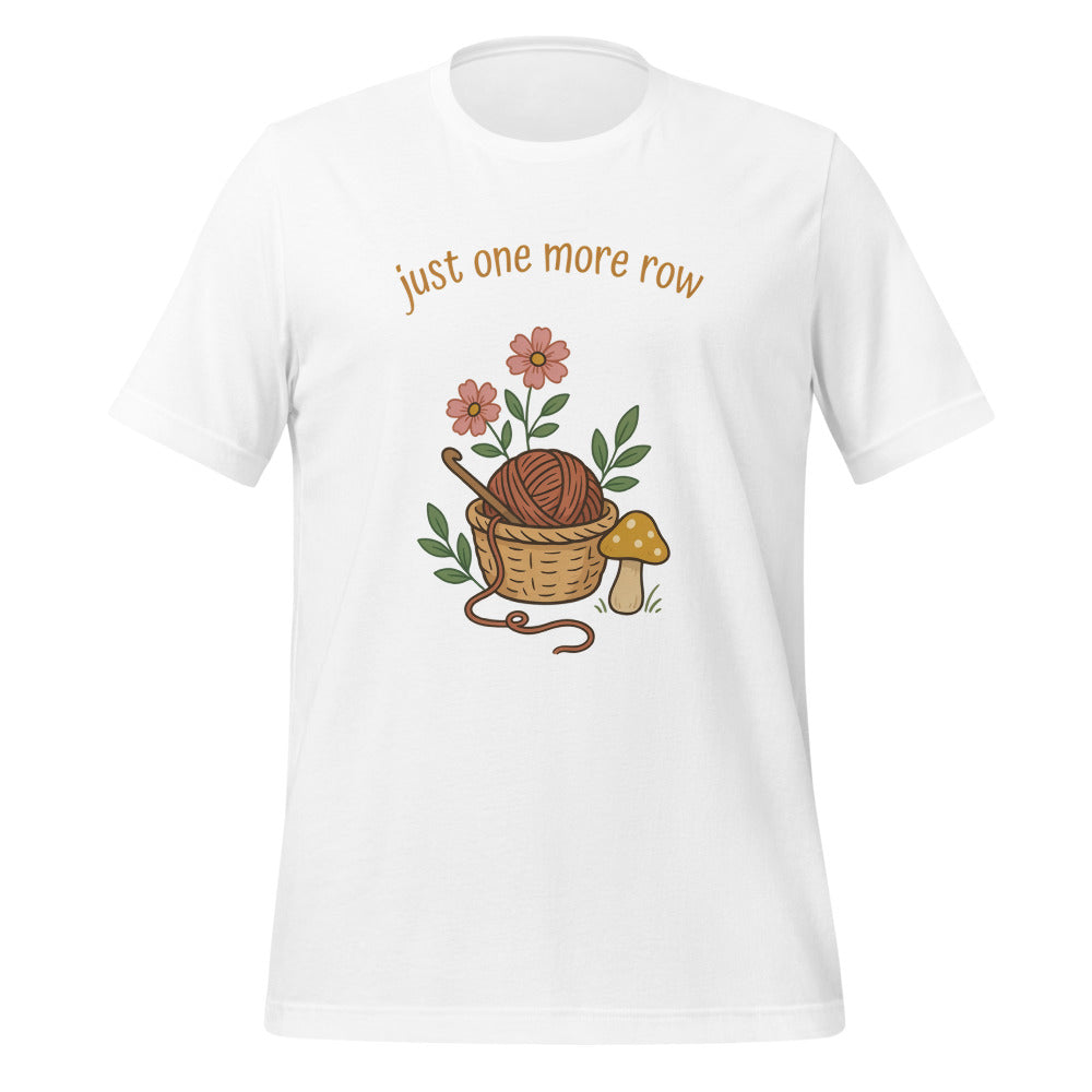 Just One More Row crochet cottagecore tee — White, front