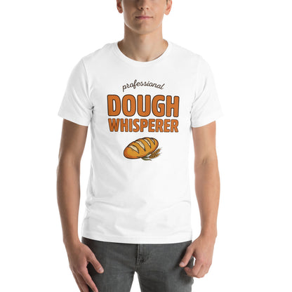 Professional Dough Whisperer funny baker tee — White, on model