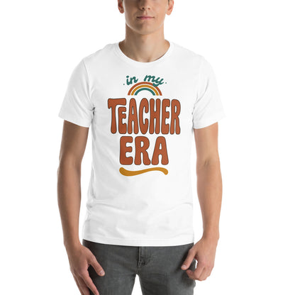 In My Teacher Era retro groovy teacher tee — White, on model