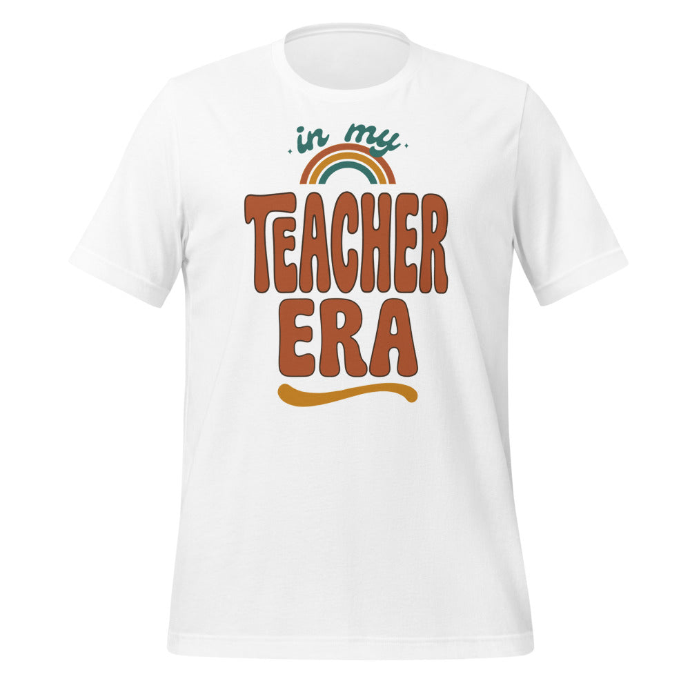 In My Teacher Era retro groovy teacher tee — White, front