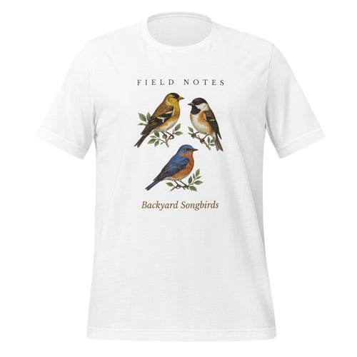 Birdwatching Shirt, Backyard Songbirds Tee, Bird Watcher Gift — Field-Guide Plate