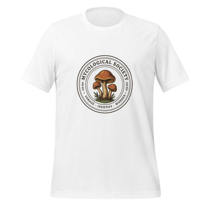 Mushroom Foraging Mycological Society vintage botanical tee — White, front
