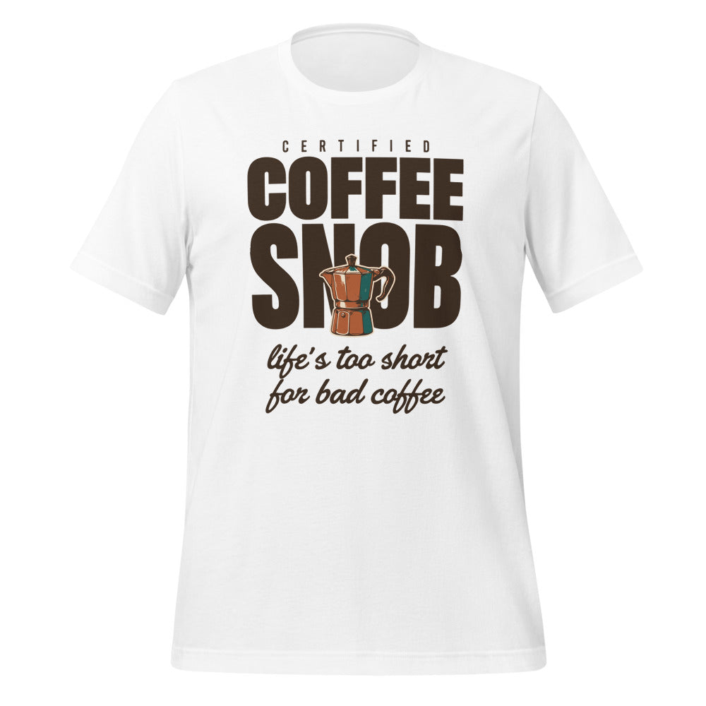 Certified Coffee Snob coffee tee — White, front