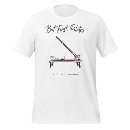 But First Pilates reformer line-art tee — White, front