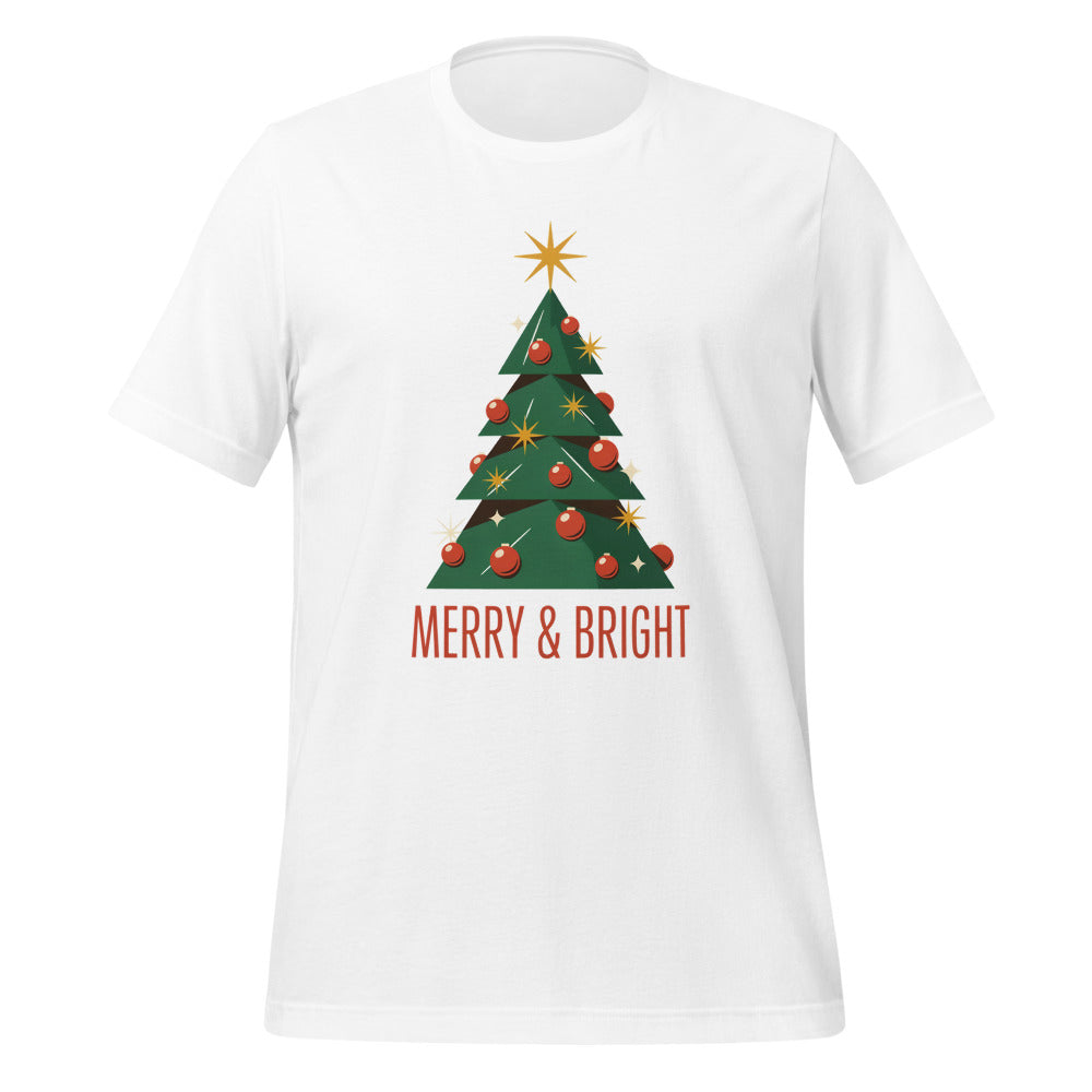 Atomic mid-century retro Christmas tree tee — White, front