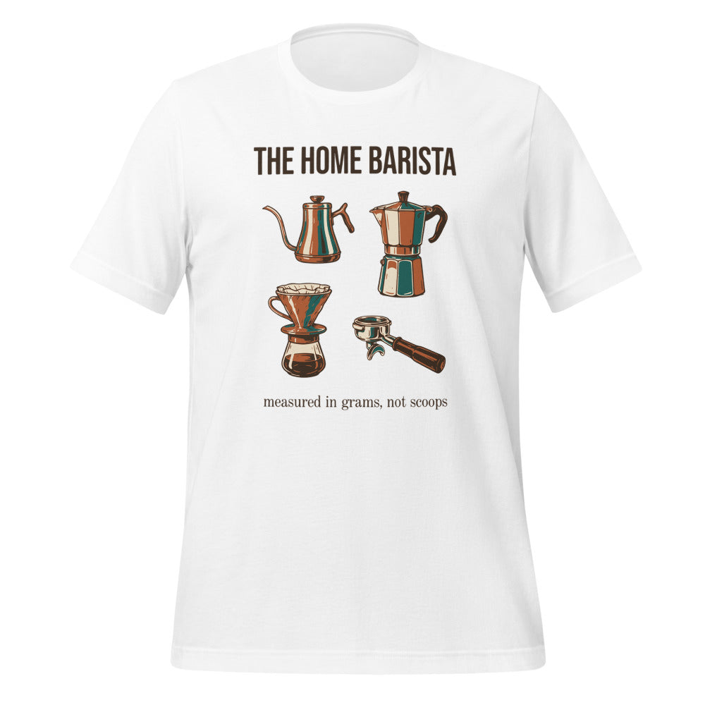 The Home Barista specialty coffee tee — White, front